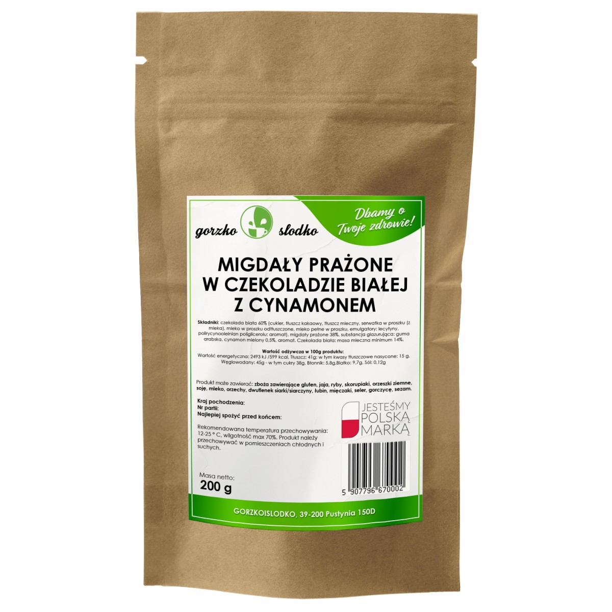 Migdały w białej czekoladzie z cynamonem 200g